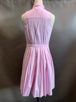 ANN TAYLOR, Pink, Cotton, C.A., Button Front, L/S, Pleated Skirt, Hem Above Knee