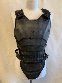 Mens, Breastplate, MTO, Black, Silver, Nylon, Plastic, Molded Plastic Layered Pieces on Back and Front, 2 Metal Snap Buckles on Shoulders, 3 Snap Buckles on Each Side (4 Metal/2 Plastic), Made To Order, Body Armor