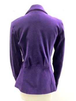 PINK TARTAN, Purple, Cotton, Solid, Single Breasted, 3 Buttons,  2 Flap Pocket, Notched Lapel, Inverted Darts At Inner Elbows, 4 Button Cuffs