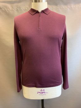 KENNETH COLE, Red Burgundy, Poly/Cotton, C.A.,1/4  Zip Front, L/S