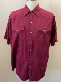 ELY CATTLEMAN, Red Burgundy, Polyester, Cotton, Stripes - Shadow, Diamonds, Pearl Snaps, 2 Pockets, Western Yoke,