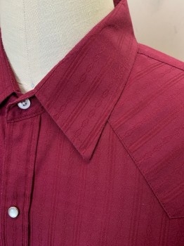 ELY CATTLEMAN, Red Burgundy, Polyester, Cotton, Stripes - Shadow, Diamonds, Pearl Snaps, 2 Pockets, Western Yoke,