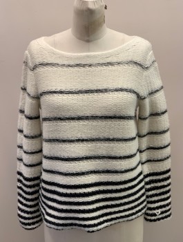 THEORY, White, Black, Wool, Cashmere, Stripes, Boat Neck, L/S,