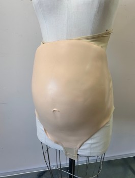 MOONBUMP, Beige, Latex, Spandex, 5-6 Months, Silicone Belly with Defined Bellybutton, Spandex Back, Hook & Eye Closures at Crotch