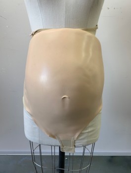 MOONBUMP, Beige, Latex, Spandex, 5-6 Months, Silicone Belly with Defined Bellybutton, Spandex Back, Hook & Eye Closures at Crotch