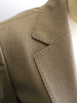 LAFAYETTE 148, Lt Brown, Wool, Elastane, Solid, Single Breasted, Collar Attached, Notched Lapel, Hand Picked Collar/Lapel, Long Sleeves, 2 Pockets, 2 Buttons,