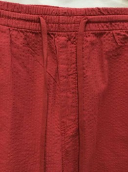 CHAPS, Red, Gray, Cotton, Stripes - Vertical , Faded Red W/faint Gray Vertical Stripes Seersucker, 1-1/2" Elastic & D-string Waistband, 2 Slant Side Pockets, 1 Back Pocket