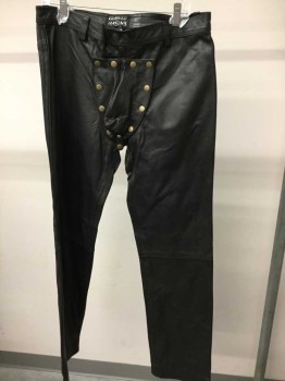 Mens, Leather Pants, Leather Maniacs, Black, Leather, 33 I, 36 W, Snap On Cod Piece, Zip/snap Front, 2 Pockets,