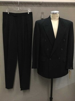 Sy Devore, Black, Wool, Solid, Peaked Lapel, Double Breasted with 6 ButtonsFC013547