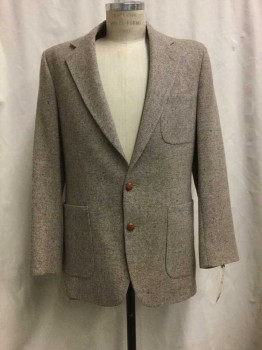 ACADEMY AWARDS, Lt Brown, Wool, Heathered, Heather Brown, Notched Lapel, 3 Pockets, 2 Buttons,