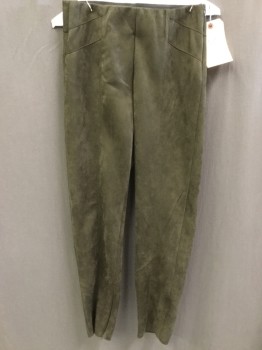 Womens, Leather Pants, ZARA, Tobacco Brown, Polyester, Elastane, Solid, W 28, M, Ultra Suede, No Waistband, Elastic Stay Waistband Inside, Side Zipper, No Pockets, Fitted, Tapered, Zips at Ankles