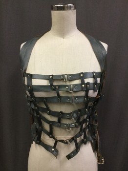 MTO, Steel Blue, Silver, Leather, Metallic/Metal, Solid, Basket Woven Leather Straps and Buckles, Post Apocalyptic, Unfinished?