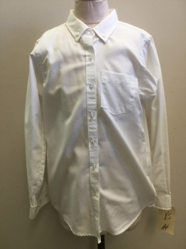 A+, White, Cotton, Polyester, Solid, Long Sleeves, Button Front, Button Down Collar Attached, 1 Pocket, School Uniform Shirt