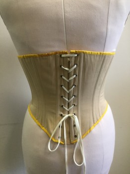 MTO, Beige, Cotton, Solid, Center Back Lace Up, Yellow Binding,