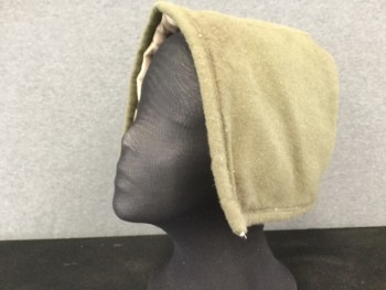 Womens, Historical Fiction Hat, MTO, Dk Olive Grn, Wool, Solid, Solid Flannel Bonnet, Finished Edges