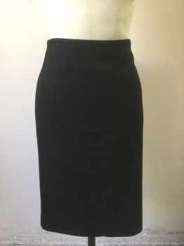 EMPORIO ARMANI, Black, Wool, Solid, Pencil Skirt, Knee Length, Invisible Zipper at Center Back Waist, 2 Vents at Hem in Back