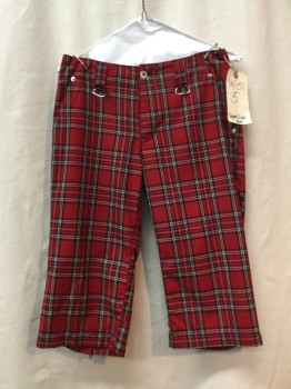SUPER LOW FAT, Red, Forest Green, Black, White, Yellow, Synthetic, Plaid, Red/ Forrest/ Black/ White/ Yellow Plaid, D-ring Detail on Belt Loops