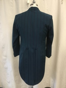 Mens, Historical Fiction Piece 1, ERIC WINTERLING, Teal Green, Navy Blue, Yellow, Wool, Plaid, 42, Tailcoat, Regency, Magnetic Closure, Fabric Covered Button Detail, Collar Attached, Peaked Lapel, Long Sleeves, Tails