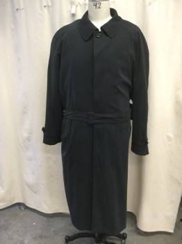 JOSEPH AND FEISS, Midnight Blue, Acrylic, Wool, Solid, Single Breasted with Concealed Button closure, Spread Collar, 2 Side Entry Pockets, Long Sleeves, Back Gun Flap, Back Vent, Belted Cuffs, Belted Waist, Below the Knee Length, Removable Liner