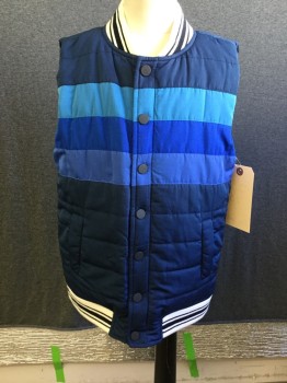 MO: VINT, Navy Blue, Blue, Royal Blue, Slate Blue, Polyester, Stripes - Horizontal , Snap Front, Quilted, Poly Filled, 2 Pockets,