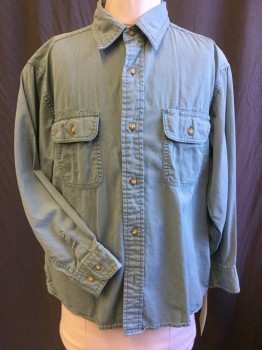 GAP, Sea Foam Green, Cotton, Solid, Boys,  Long Sleeve, Button Down, Attached Collar, 2 Pockets,