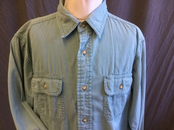 GAP, Sea Foam Green, Cotton, Solid, Boys,  Long Sleeve, Button Down, Attached Collar, 2 Pockets,