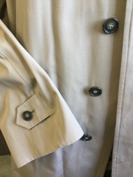 LONDON FOG, Khaki Brown, Olive Green, Cotton, Polyester, Solid, Long Coat, Collar Attached, Single Breasted, Hidden Button Front, DETATCHABLE Shinny Silvery-olive Lining, 2 Pockets, Long Sleeves, with Short Belt & 1 Matching Button, 1 Split Back Center Hem