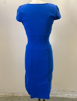 Womens, Dress, Short Sleeve, DVF, Blue, Cotton, Polyester, 6, Form Fitting Stretch Dress, Chroma Key Blue, Cap Sleeves, Seamed Waist and Skirt Panels, 2 Pleats on Back of Skirt