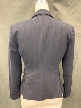Womens, Blazer, THEORY, Charcoal Gray, Black, Wool, Lycra, Glen Plaid, Grid , 8, Charcoal/Black Glenplaid with Red/Blue Grid Overlay, Single Breasted, Collar Attached, Peaked Lapel, 2 Buttons,  2 Pockets