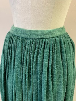 Womens, Historical Fiction Skirt, N/L MTO, Forest Green, Linen, Solid, W:27, 1" Wide Self Waistband, Gathered Waist, Floor Length, Frayed Hem, Aged and Worn Look, Working Class Peasant, Made To Order Reproduction