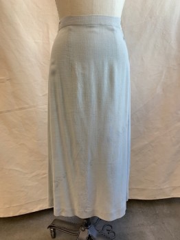 Womens, Skirt, NL, Lt Blue, Cotton, Solid, H 39, W 28, Below Knee Length, Side Zipper & Pearl Button Closure, Small Side Slits, Darted