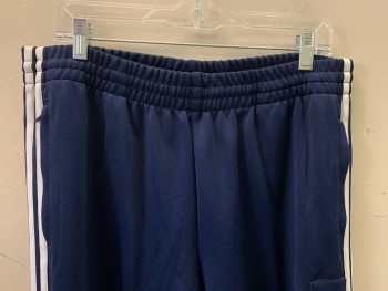 ADIDIAS, Navy Blue, White, Polyester, Cotton, Solid, F.F, Side Pockets, Elastic Waist Band With D String