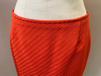 TAHARI, Orange, Poly/Cotton, Spandex, Solid, Stripes - Diagonal , Textured Self Cheveron Like Diagnol Stripe, Below Knee Length, Back Zip