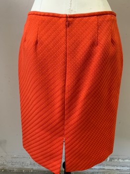 TAHARI, Orange, Poly/Cotton, Spandex, Solid, Stripes - Diagonal , Textured Self Cheveron Like Diagnol Stripe, Below Knee Length, Back Zip