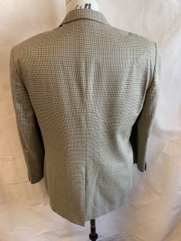 Mens, Blazer/Sport Co, HART SCHAFFNER MARX, Beige, Black, Olive Green, Wool, Houndstooth, 44R, Notched Lapel, Single Breasted, Button Front, 2 Buttons, 3 Pockets, Single Back Vent