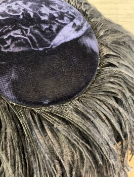 Womens, Hat, N/L, Midnight Blue, Cotton, Feathers, Velvet with Ostrich Feathers Around Brim, Low/Flat Crown, 3" Brim, in Good Condition