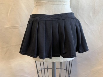 TRASHY, Black, Synthetic, Spandex, Solid, Garter Skirt, Elastic Waistband, Accordion Pleats, Interior Attached Garter Belts
