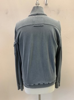 H&M, Gray, Cotton, Solid, Stand Collar; Zip Front, 3 Pockets, 1 Zip Pocket At Left Sleeve