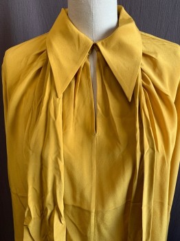 TRINA TURK, Mustard Yellow, Silk, Pullover, C.A., Button at Neck, Key Hole Front, Neck Removable Neck Tie, L/S