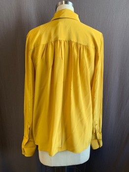 TRINA TURK, Mustard Yellow, Silk, Pullover, C.A., Button at Neck, Key Hole Front, Neck Removable Neck Tie, L/S