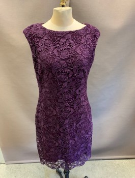 LAUREN, Purple, Polyester, Floral, Allover Lace, Bk Zipper, Solid Lining.