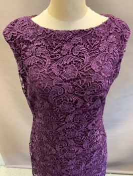 LAUREN, Purple, Polyester, Floral, Allover Lace, Bk Zipper, Solid Lining.