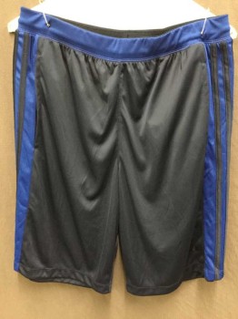 Mens, Shorts, ADIDAS, Navy Blue, Royal Blue, Polyester, Solid, W30, M, W/Royal Blue Waistband & Side W/3 Navy Vertical Stripes, 2 Side Pockets