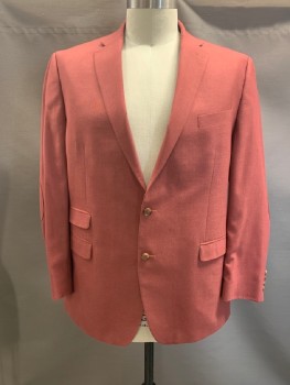 RALPH LAUREN, Pink, Polyester, Rayon, Notched Lapel, Single Breasted, B.F., 2 Bttns, 4 Pockets, Elbow Patch