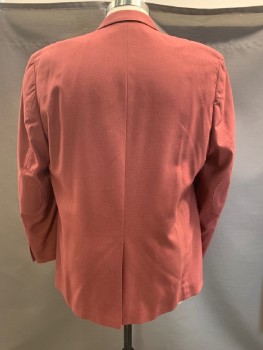 RALPH LAUREN, Pink, Polyester, Rayon, Notched Lapel, Single Breasted, B.F., 2 Bttns, 4 Pockets, Elbow Patch
