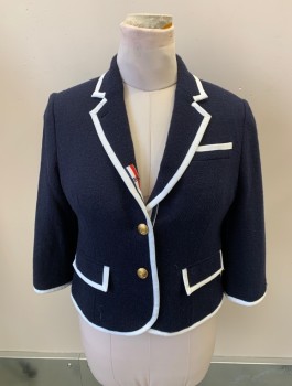 NEIMAN MARCUS, Navy Blue, White, Red, Wool, Color Blocking, Single Breasted, 3 Bttns, Notched Lapel, Double Vent, Gold Nautical Buttons, Grosgrain Trim