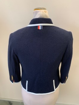 NEIMAN MARCUS, Navy Blue, White, Red, Wool, Color Blocking, Single Breasted, 3 Bttns, Notched Lapel, Double Vent, Gold Nautical Buttons, Grosgrain Trim