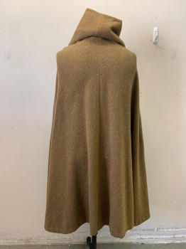 Unisex, Historical Fiction Cape, MTO, Lt Brown, Wool, Solid, O/S, 1800s, Hood Attached, Ties at Shoulders, Button Front, Hidden Placket, Armholes *Small Hole at Back of Cape*