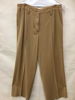 TRINA TURK, Goldenrod Yellow, Brown, Wool, Solid, Golden Brown, 1 Pleat Front, Belt Hoops, 2 Wedge Side Pockets, 2 Button Front, Zip Front, See Photo Attached,