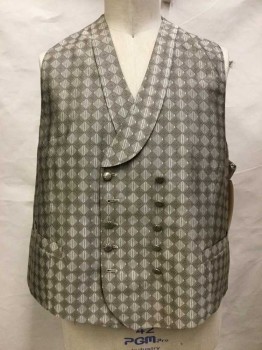 Mens, Historical Fiction Vest, Bronze Metallic, Gray, Black, Synthetic, Diamonds, Stripes, Ch 52, Bronze/gray/black Diamond & Print, Dbl Breasted, 10 Buttons 2 Pockets, Turn of the Century, Victorian, 1800s